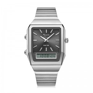 Alexandre Christie AC 2B37 Silver Dark Grey LHBSSDG Dual Time